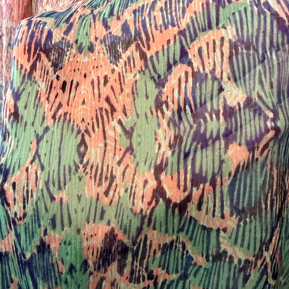 SOLD Lucky Brand Peacock Scales Pattern Sheer High-Low Boho Tunic Blouse Size 2X - Picture 5 of 7